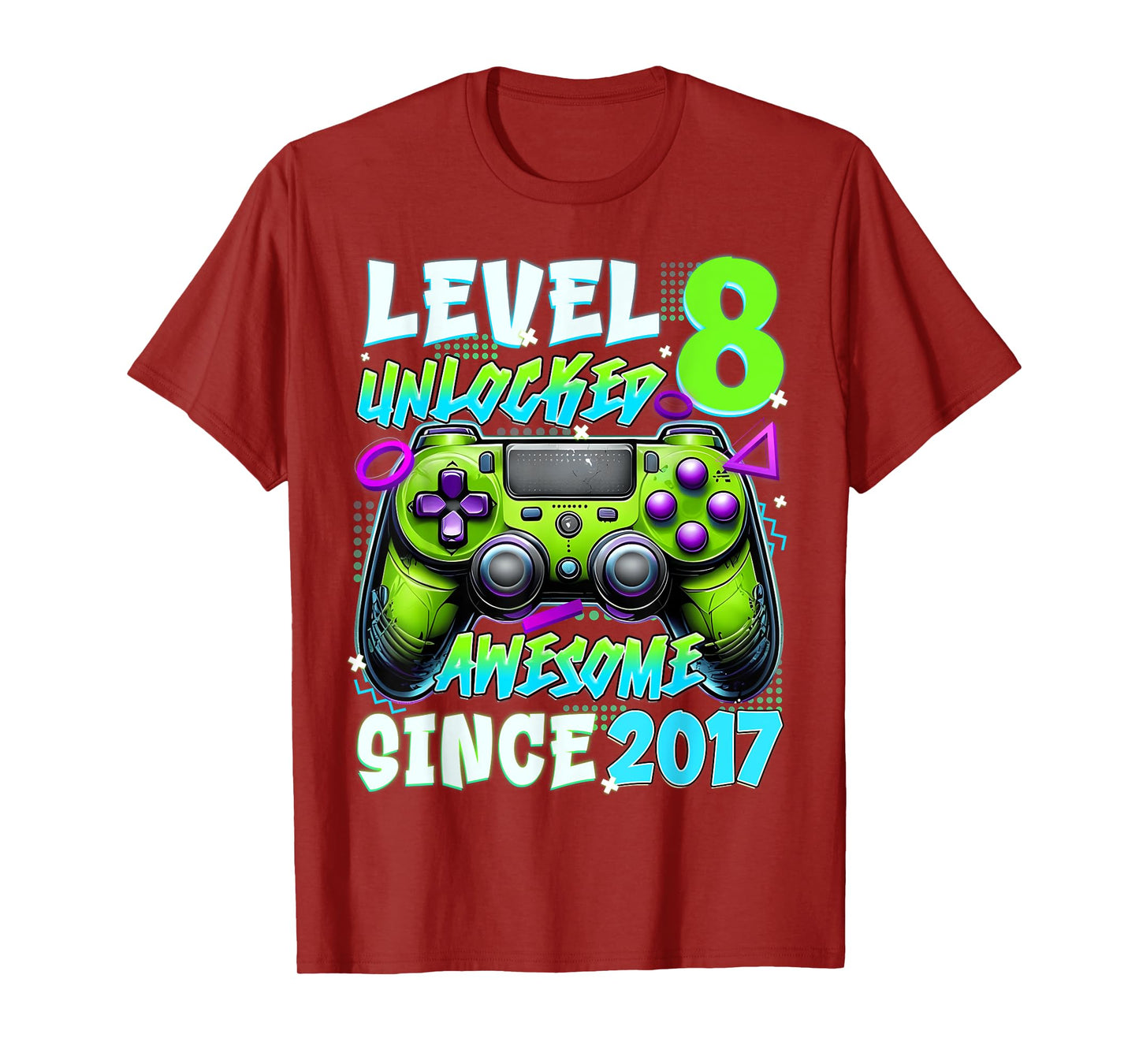 8th Birthday Video Game Level 8 Unlocked Awesome Since 2017 T-Shirt