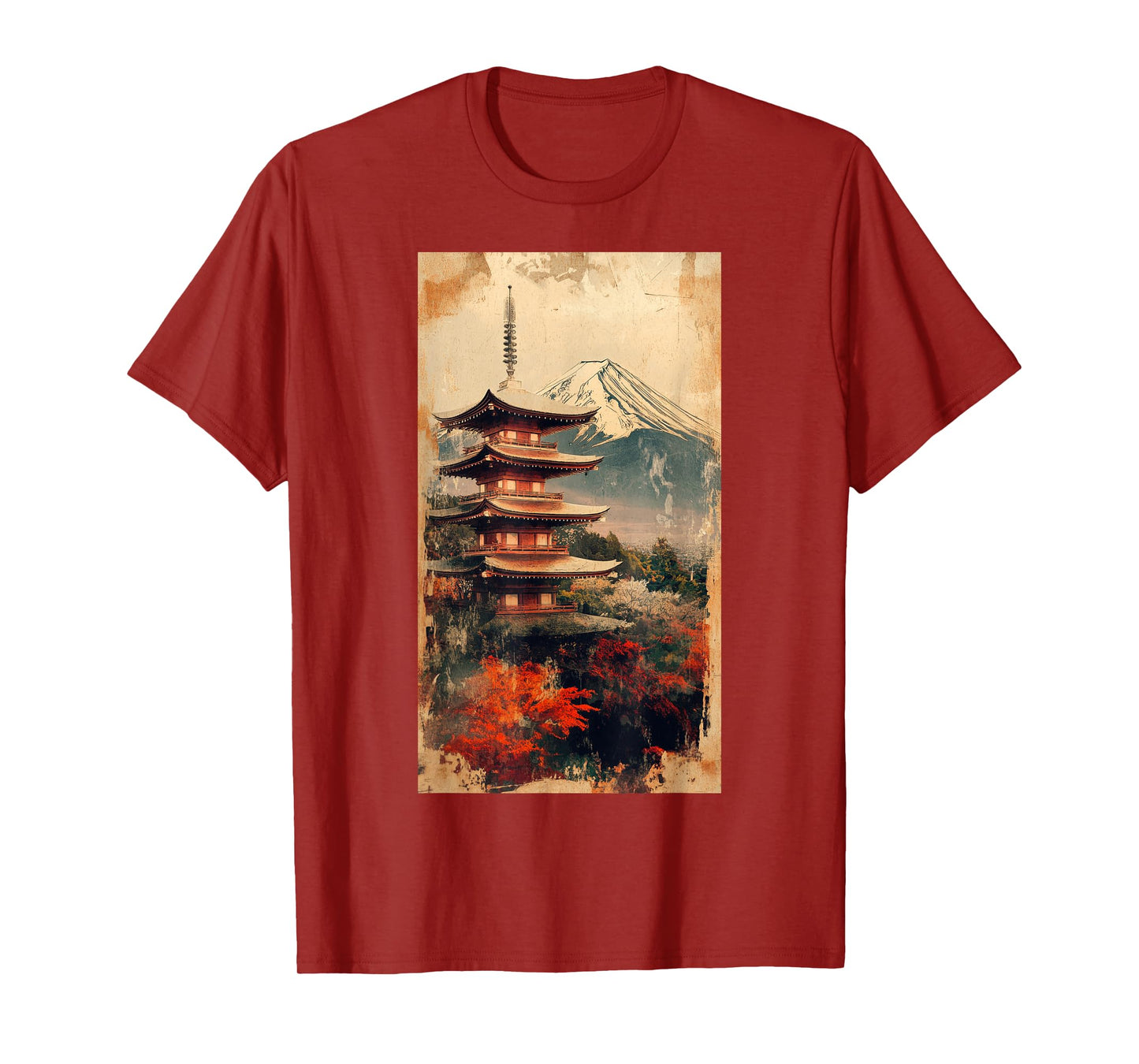 Vintage Japanese Landscape Pagoda Mount Fuji T-Shirt