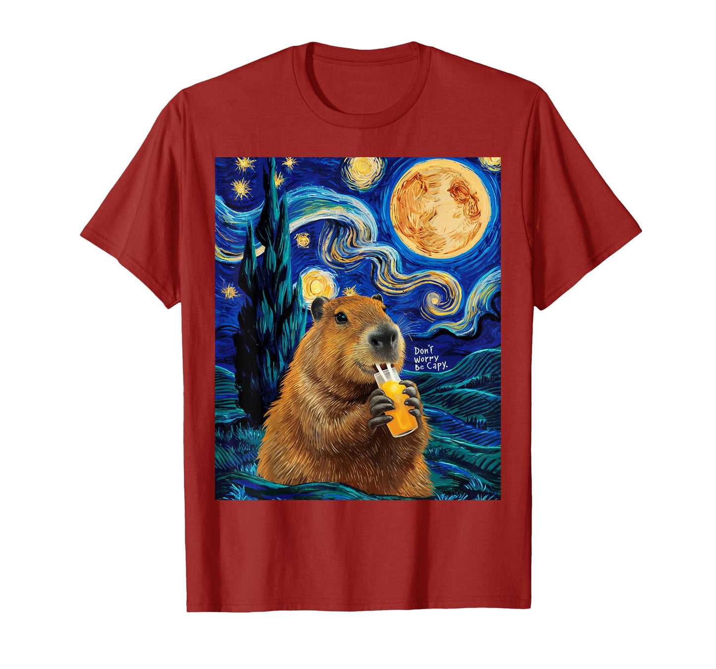 Capybara In Van Gogh Starry Night Don't Worry Be Capy Cappy T-Shirt
