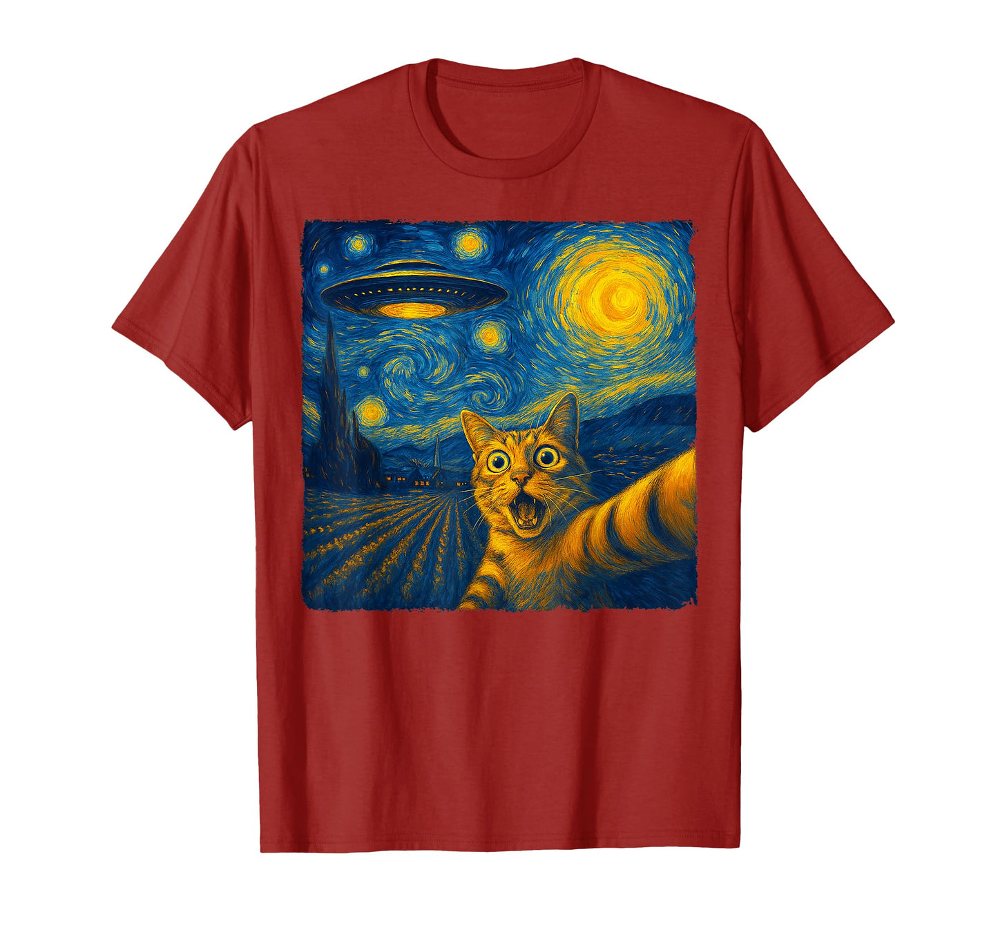 Cat Selfie with UFO Cats Starry Night Van Gogh Men Women Kid T-Shirt