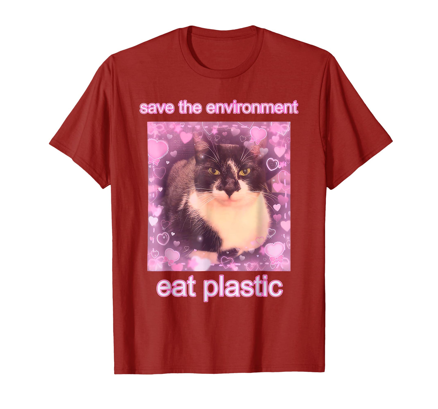 Save The Environment Eat Plastic Funny Cute Cat Meme T-Shirt