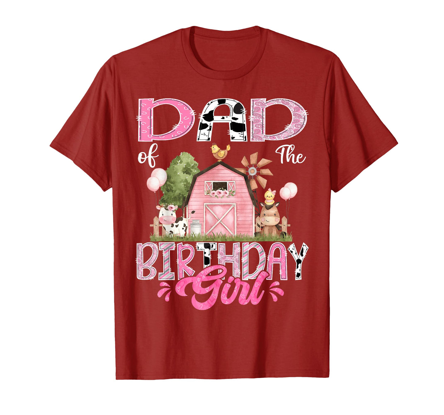 Dad Of The Birthday Girl 1St Birthday Pink Cow Farm T-Shirt