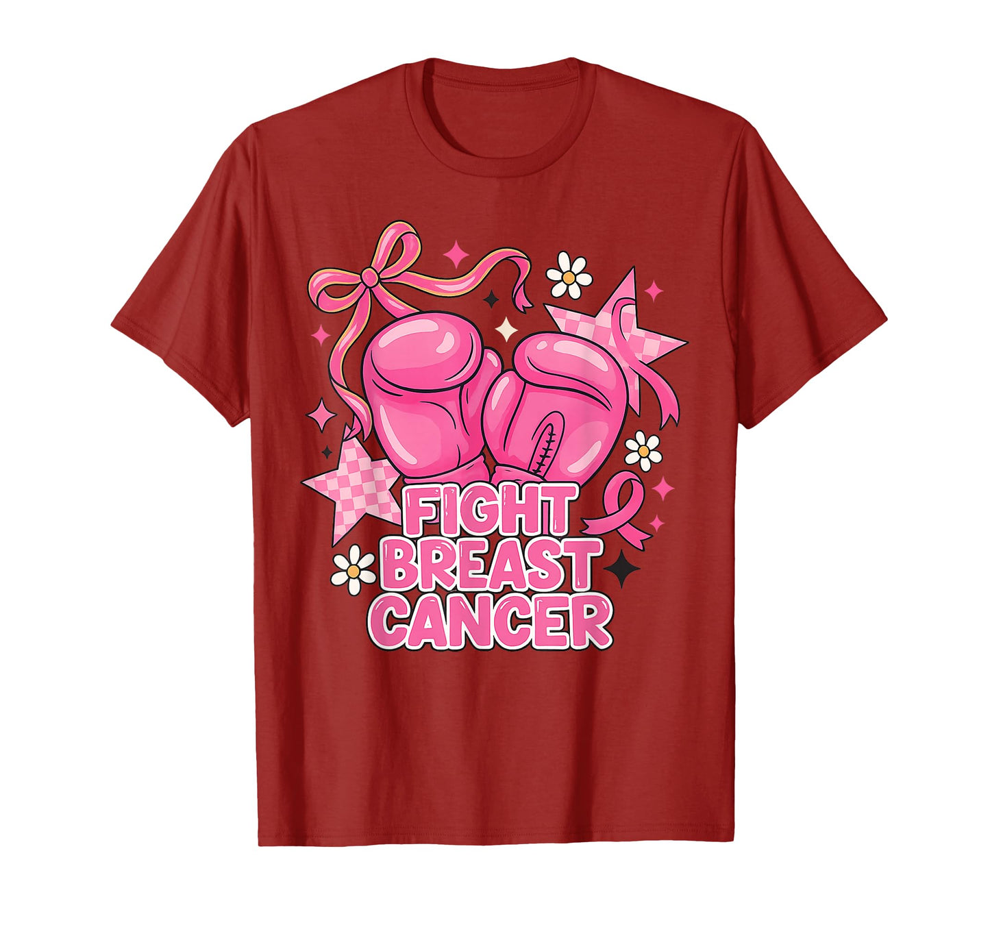 Girl Fight Boxing Gloves Pink Ribbon Breast Cancer Awareness T-Shirt