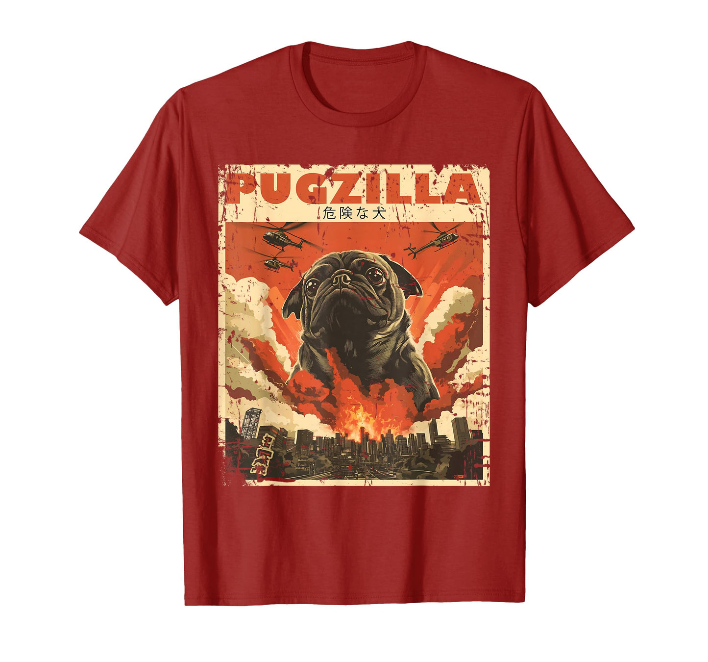 Pug Lover Clothes Pugs Clothing Japan Movie Poster Pugzilla Tee Design for Pug Owner Retro Vintage Apparel Pugs T-Shirt