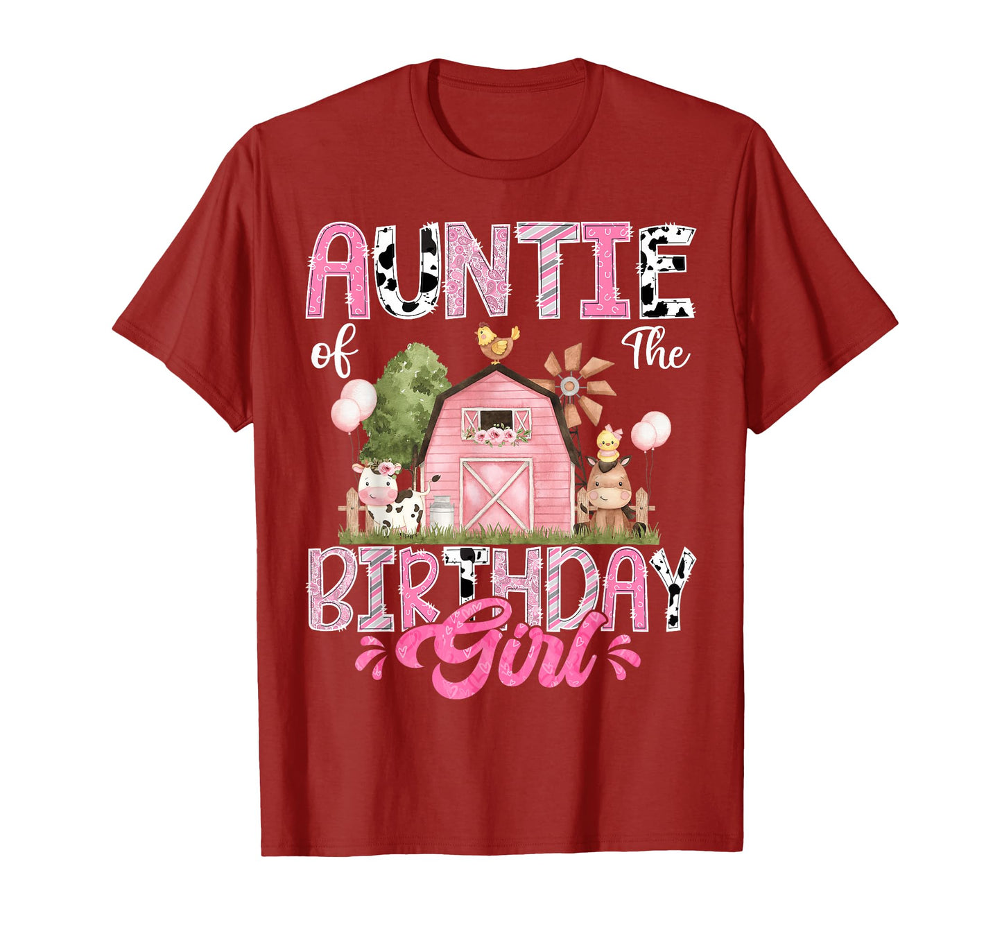 Auntie Of The Birthday Girl 1St Birthday Pink Cow Farm T-Shirt