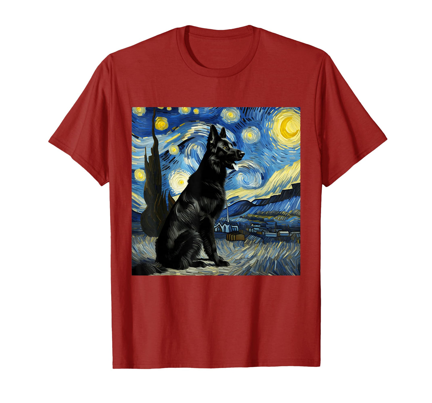Black German Shepherd Starry Night Van Gogh Thanksgiving T-Shirt