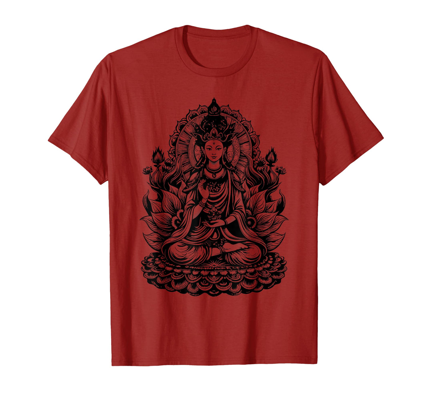 Vintage Spiritual Design Quan Yin Chinese Goddess of Compassion Kwan Yin Lotus T-Shirt, Small, Grey