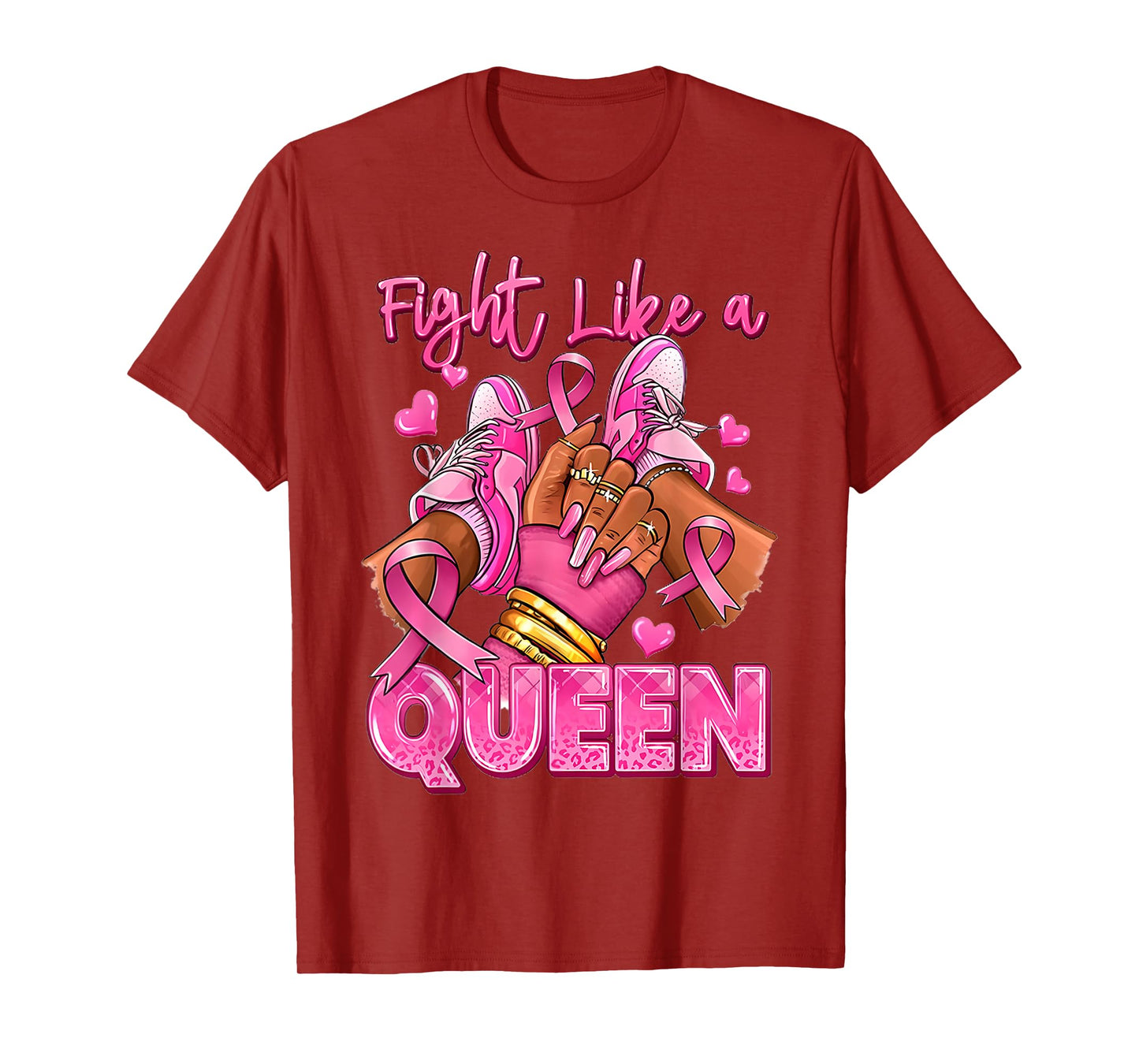 Fight Like A Queen Afro Girl Sneakers Breast Cancer Warrior T-Shirt