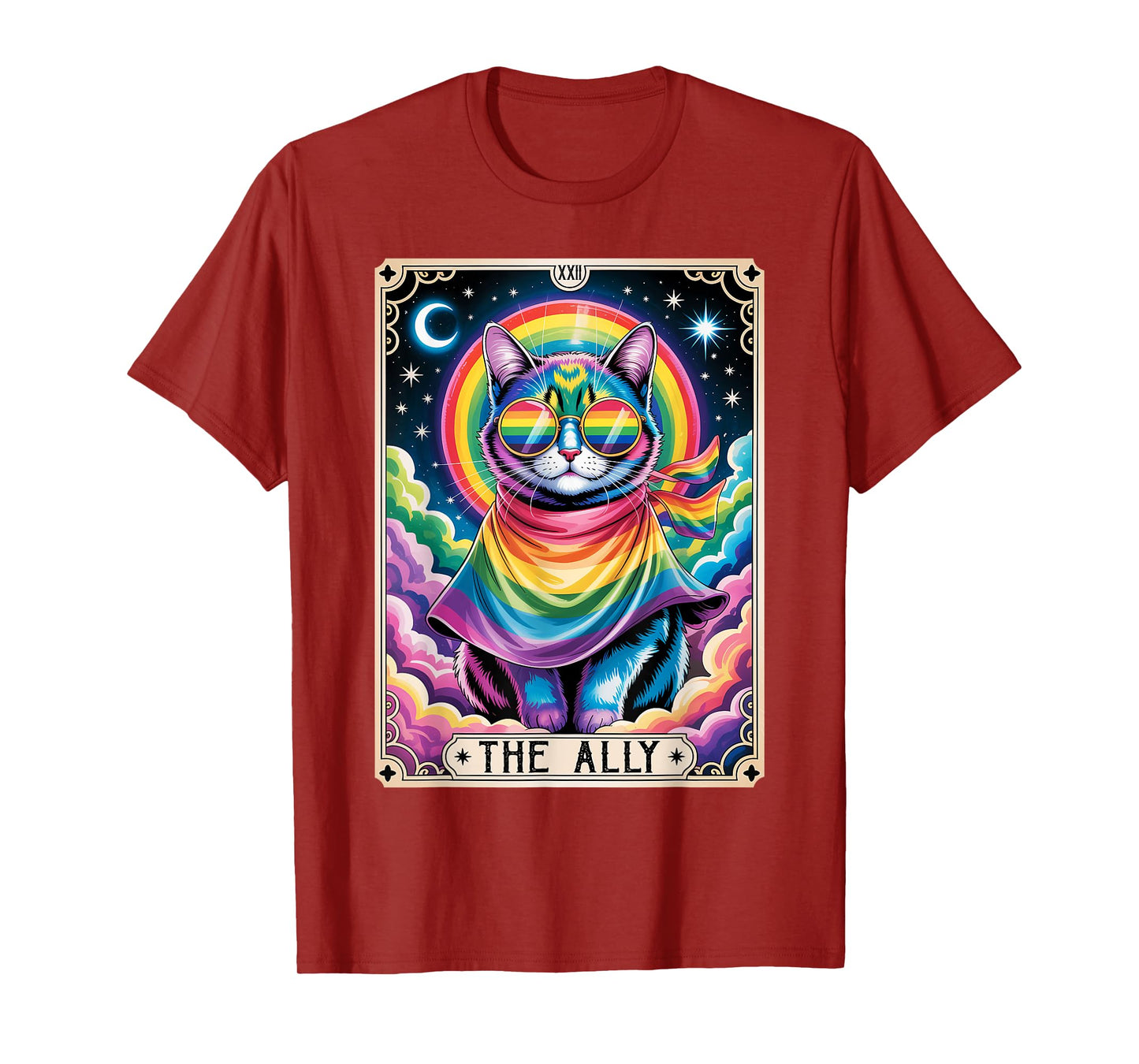 The Ally Tarot Card Cat with Rainbow LGBT Pride Gay Support Men Women Kids T-Shirt