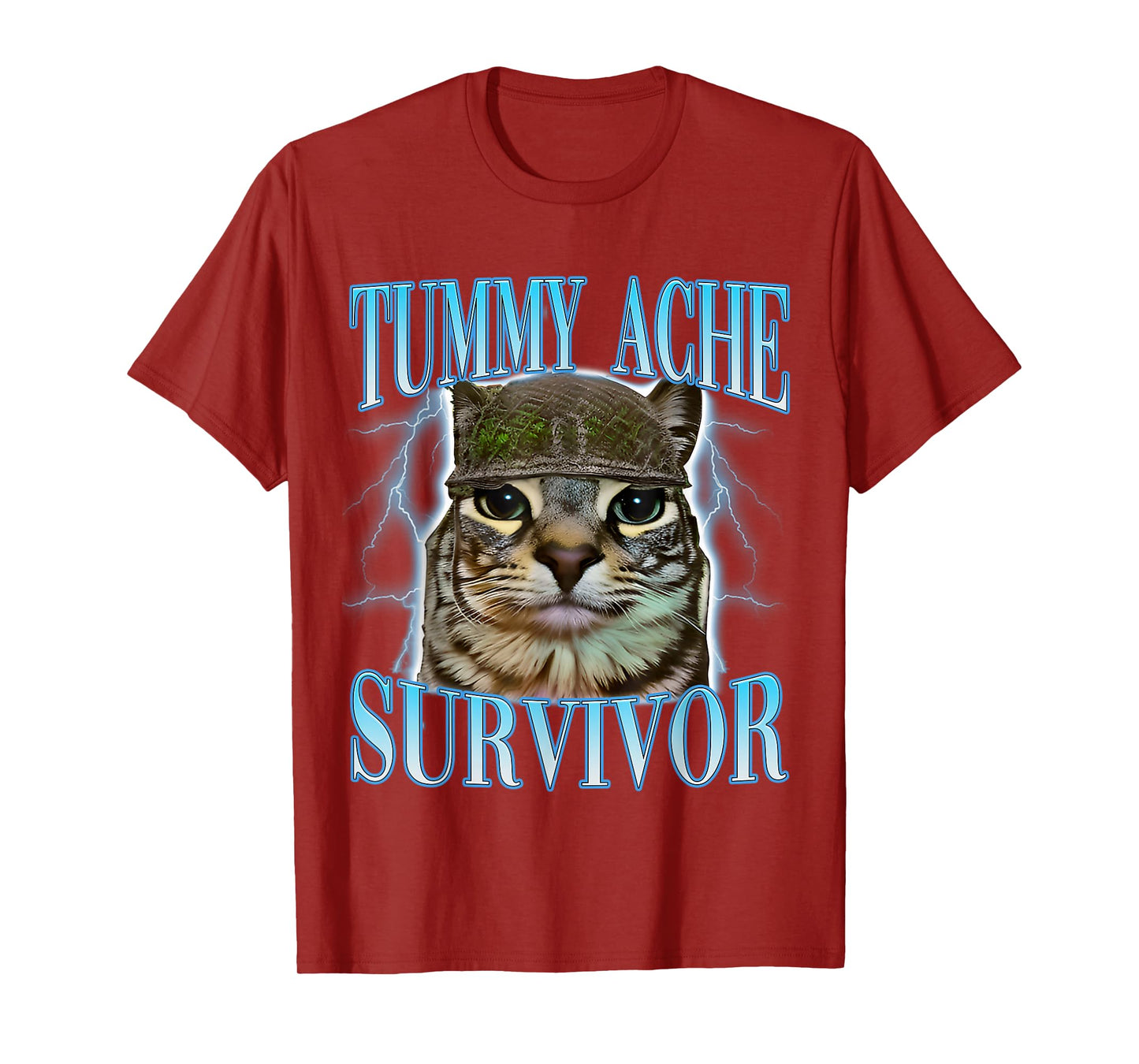 Funny Saying Cats Tummy Ache Survivor Cat Meme Humor Men T-Shirt