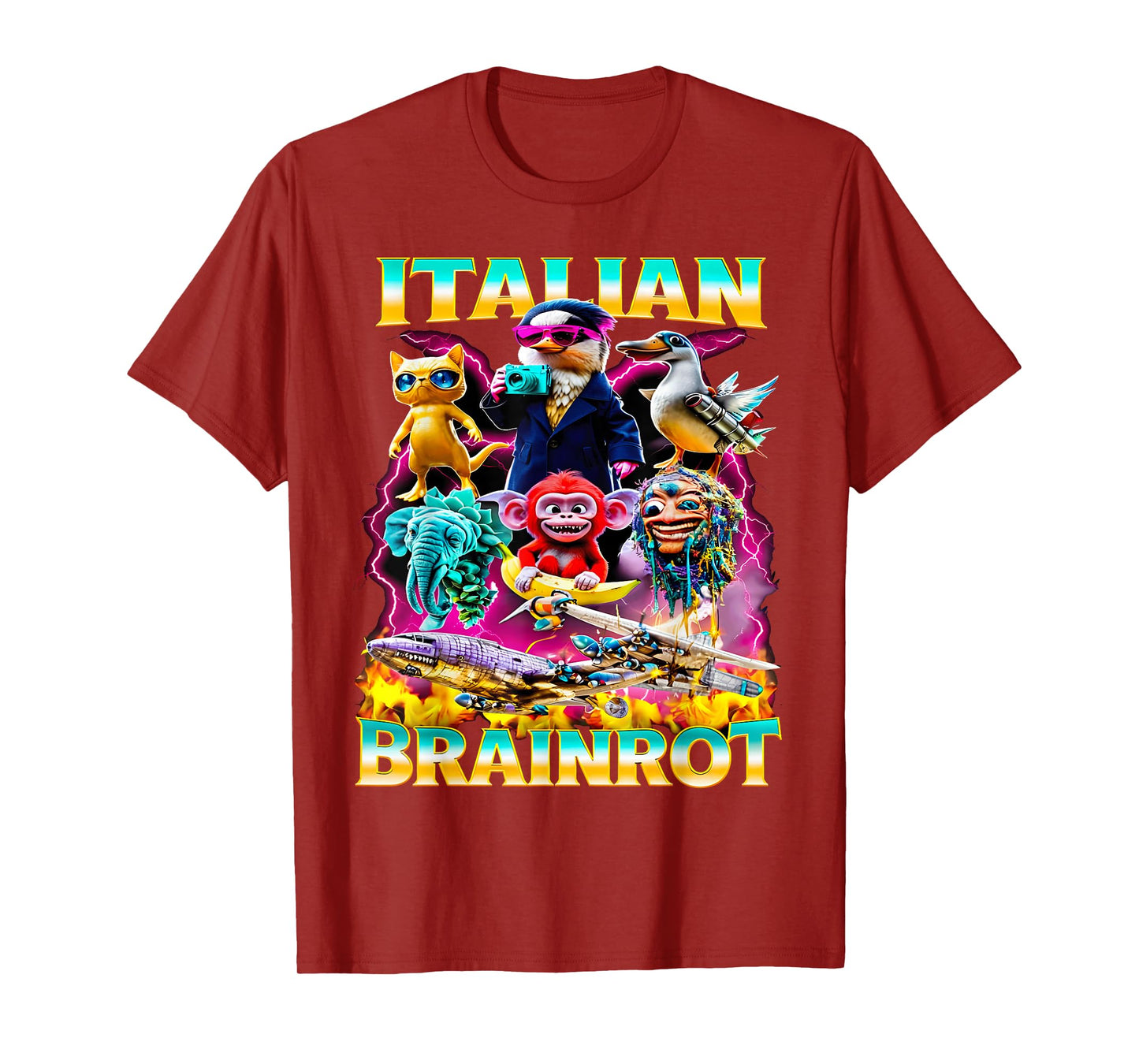 Types of Italian Brainrot Meme Character Hand Drawn for Kids T-Shirt