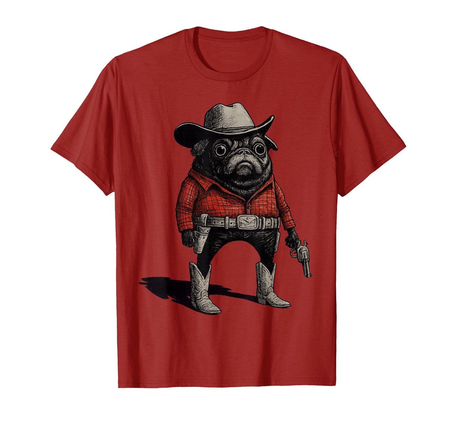 Cowboy Pug Dog Funny Western Outfit Red Pug Cowboy Meme T-Shirt
