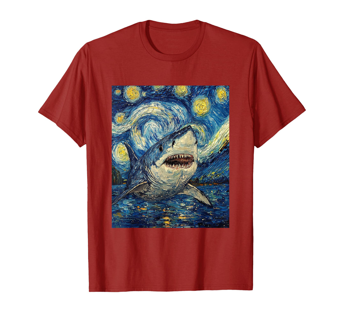 Funny Shark - Van Gogh Style - Starry Night T-Shirt