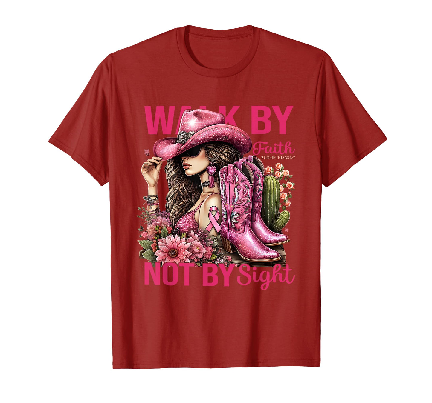 Walk by Faith Breast Cancer Awareness Cowgirl T-Shirt