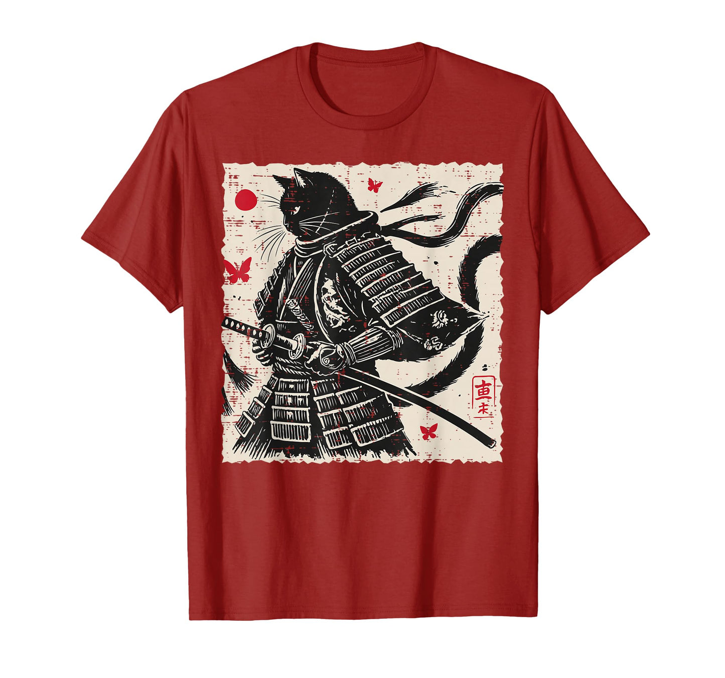 Japanese Cat Samurai Armor Vintage Art Men Boys Kids Women T-Shirt