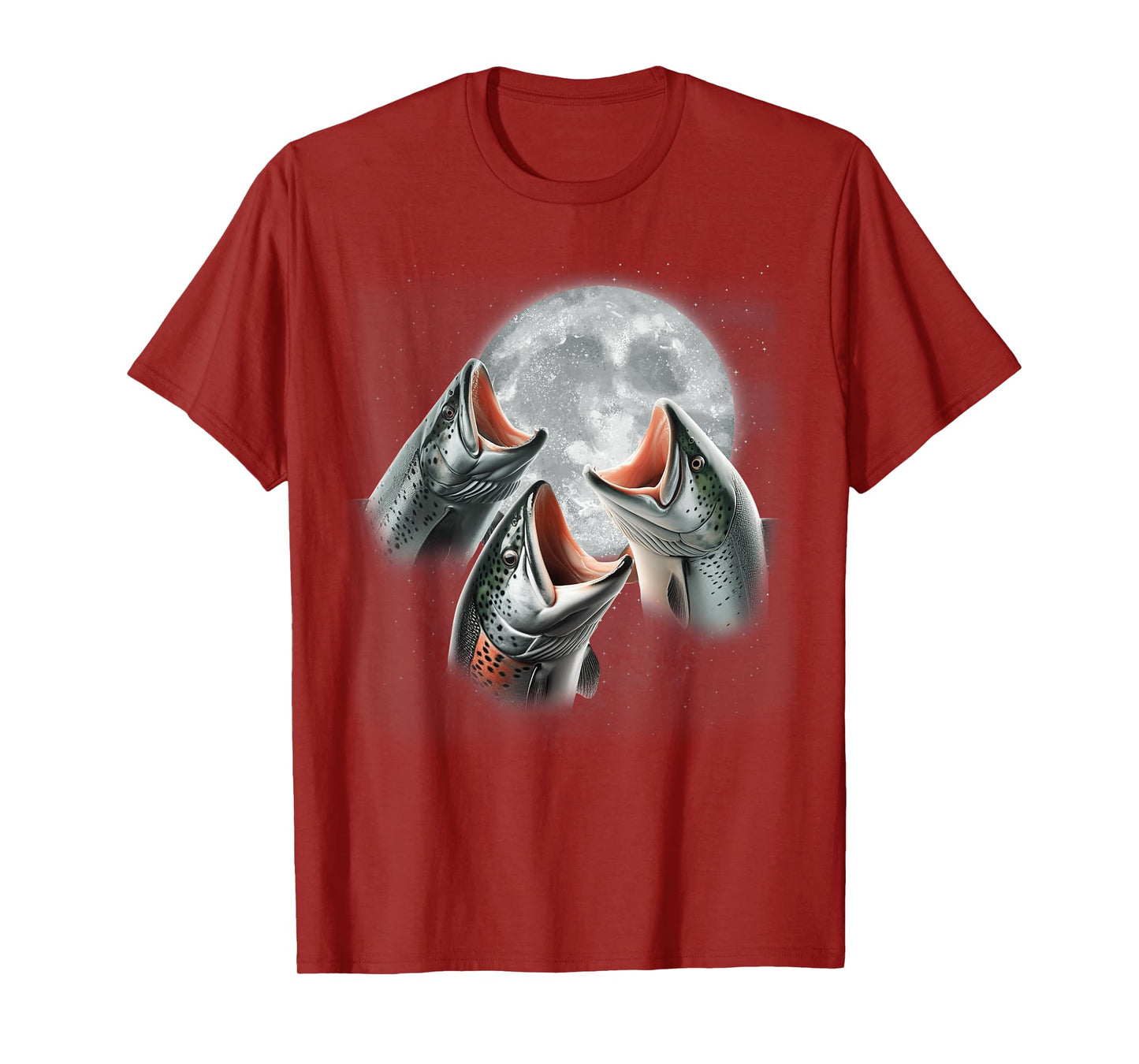 3 Salmon Fish Howling At The Moon Funny Salmon Fishing Lover T-Shirt