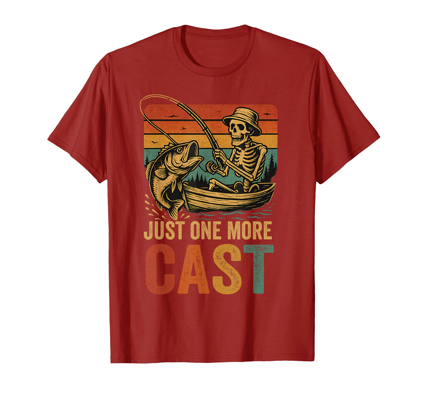 Funny Retro Fishing Skeleton Fish Fisherman Bass Fishing T-Shirt