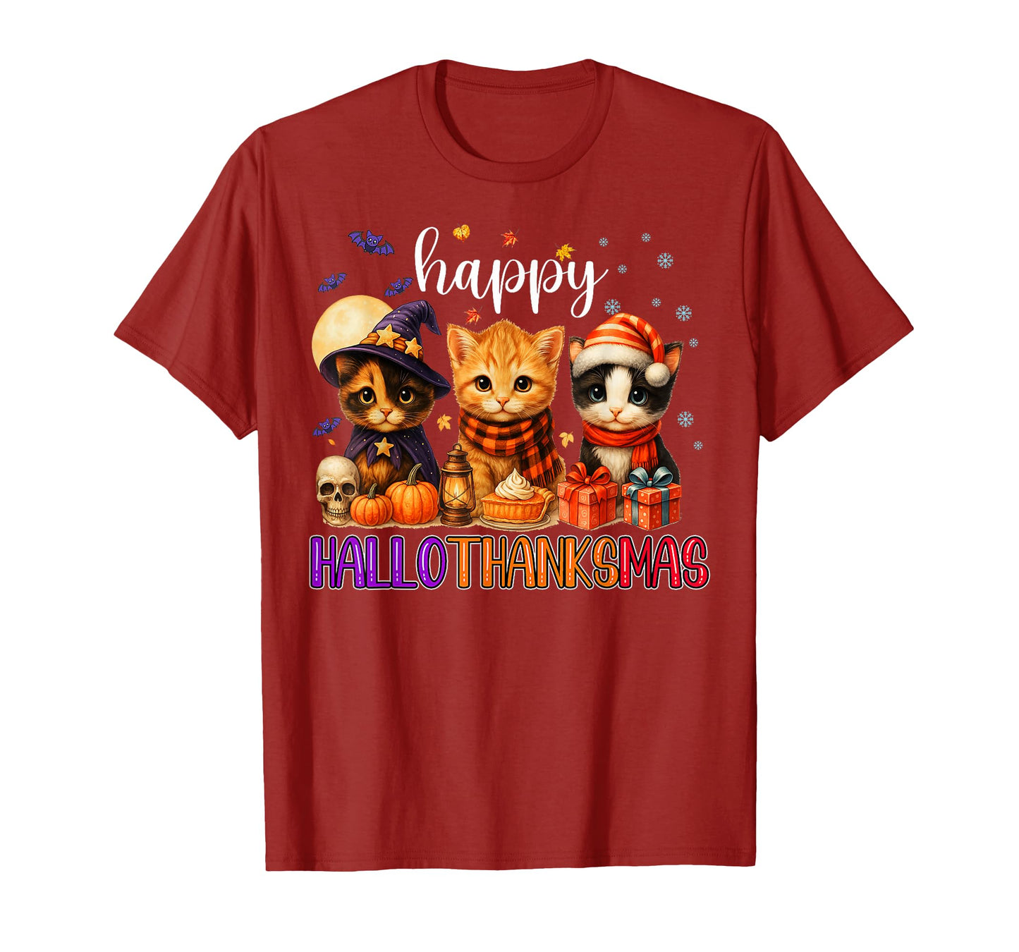 Happy HalloThanksMas Funny Halloween Thanksgiving Christmas T-Shirt