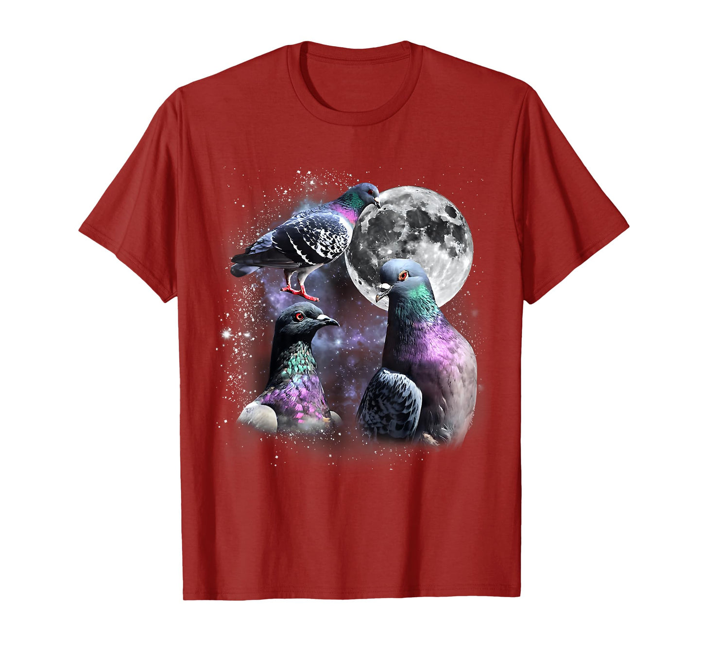 Funny Three Pigeon Moon Weird Cursed Meme 3 Pigeon Silly T-Shirt