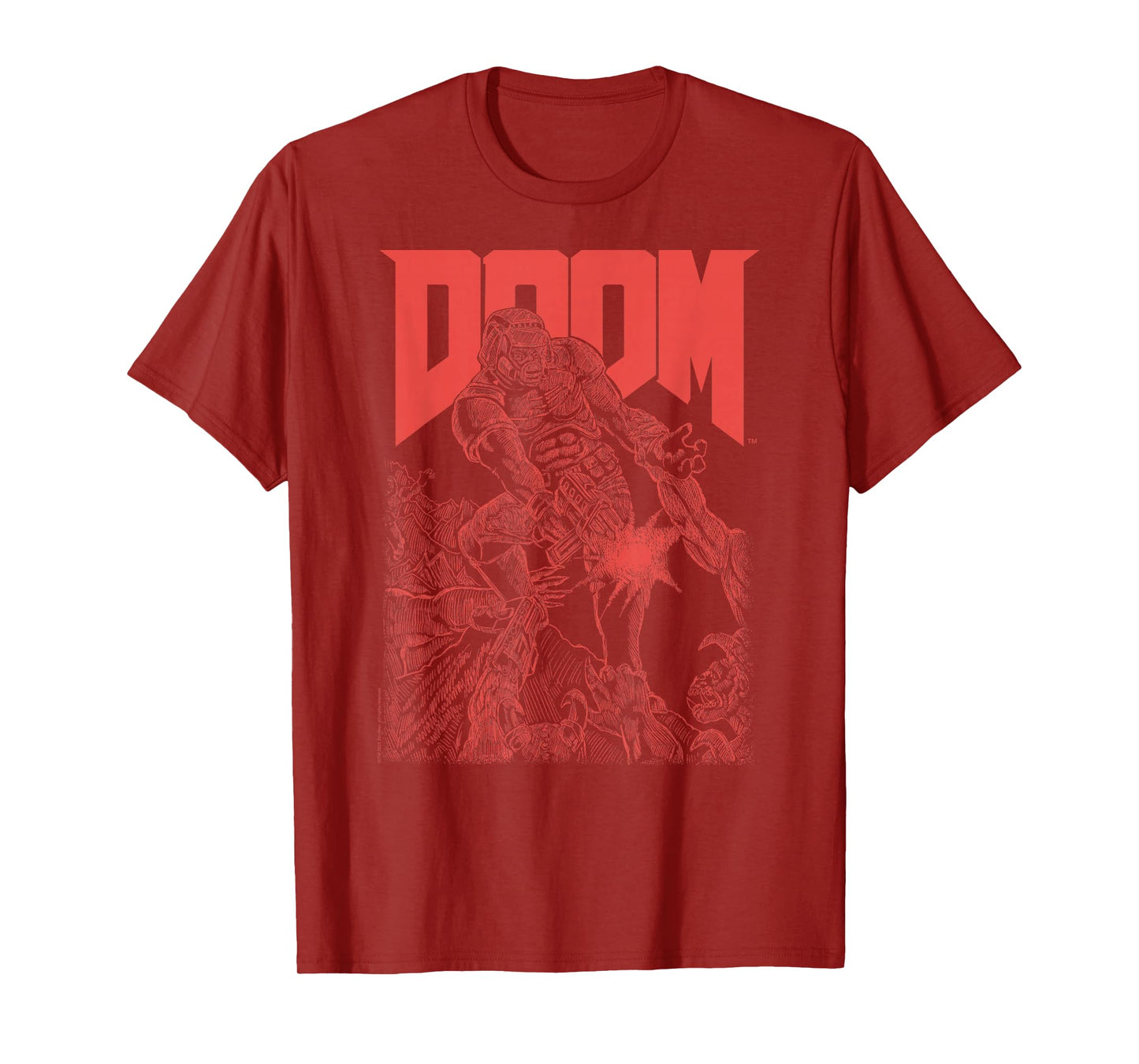 DOOM Red Sketched Cover Art Retro Video Game T-Shirt