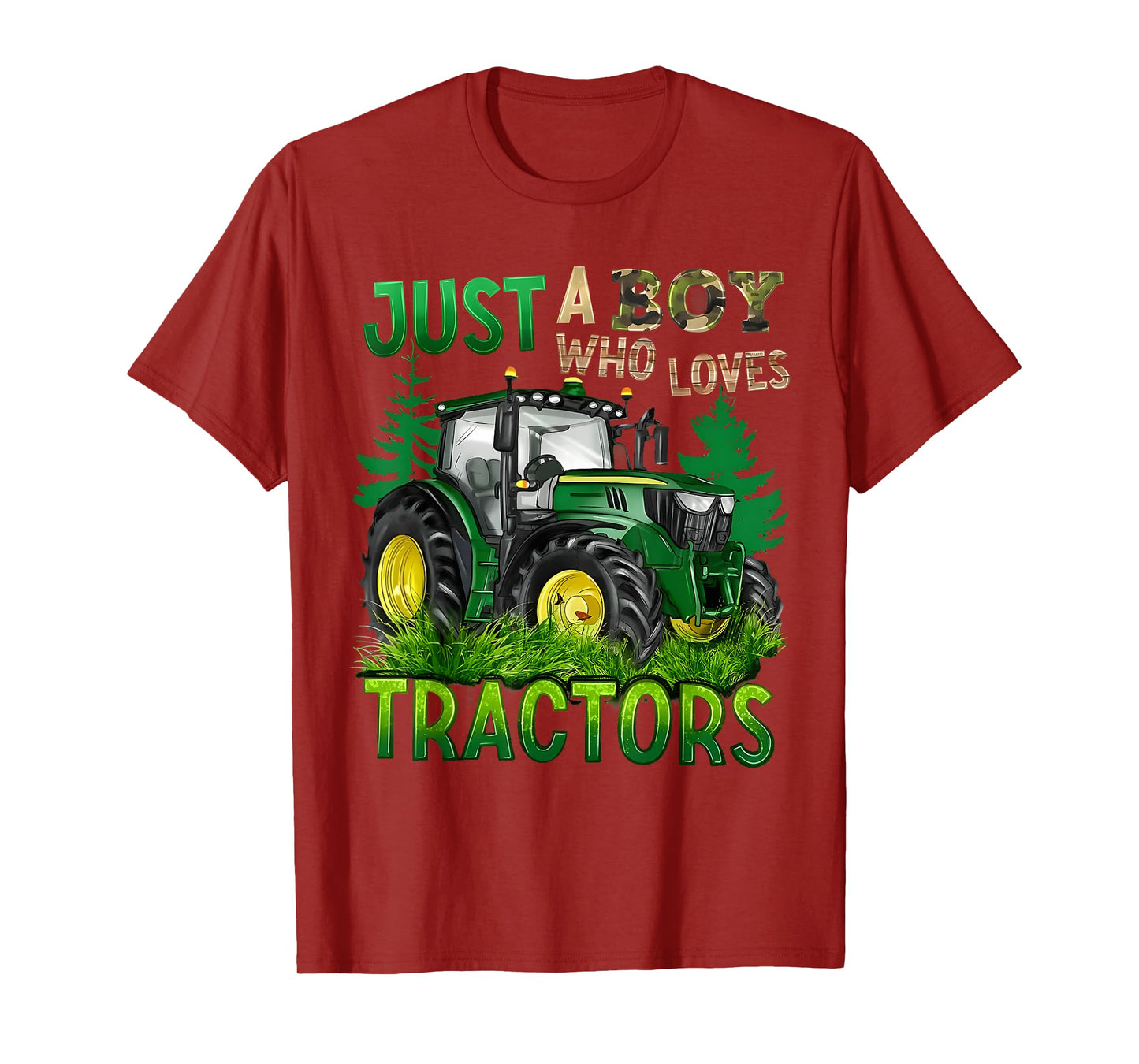 JUST A BOY WHO LOVES TRACTORS Green Farm Trucks Tractors T-Shirt