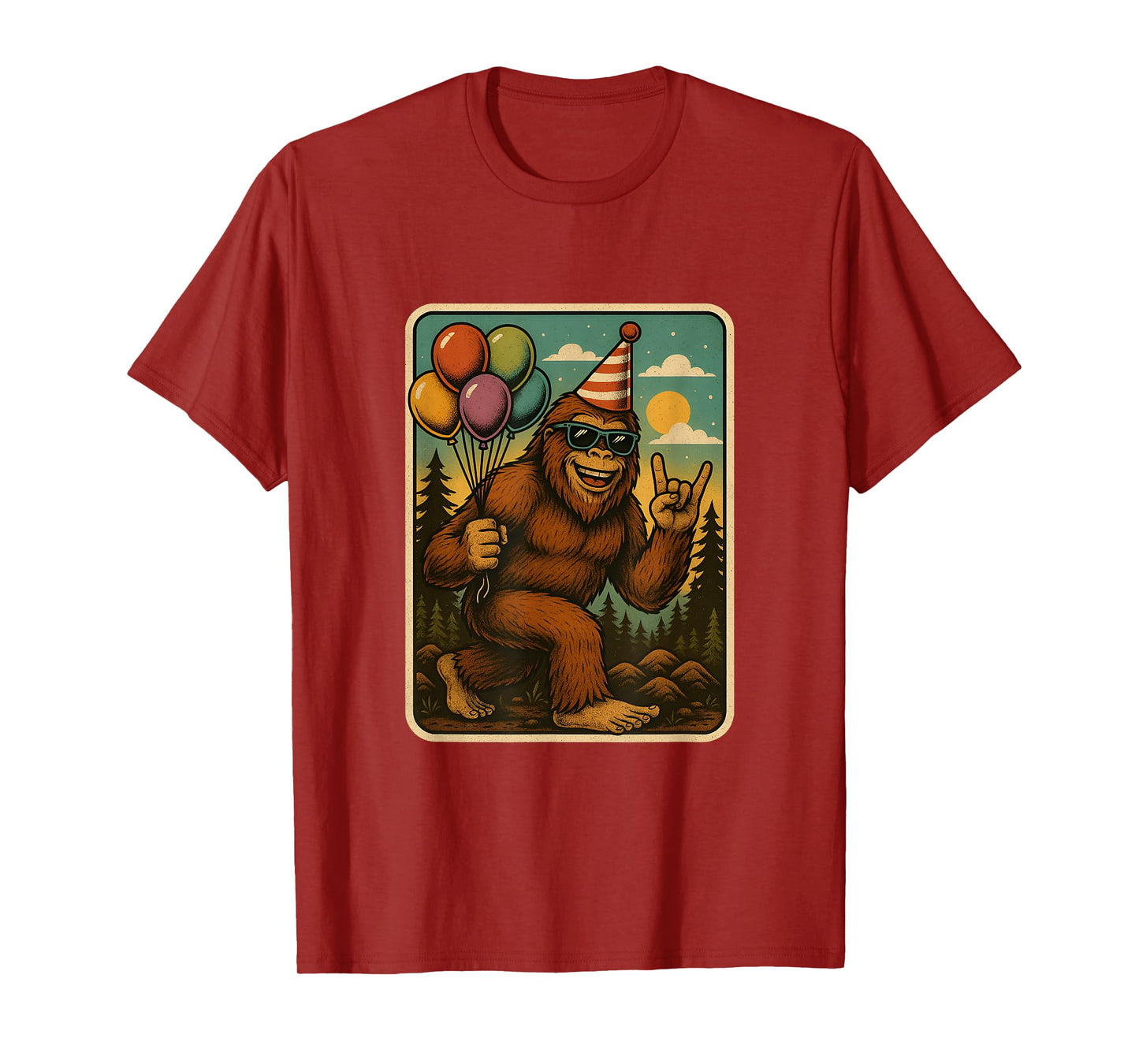 Bigfoot Party Vibes Birthday Balloons Forest Fun T-Shirt