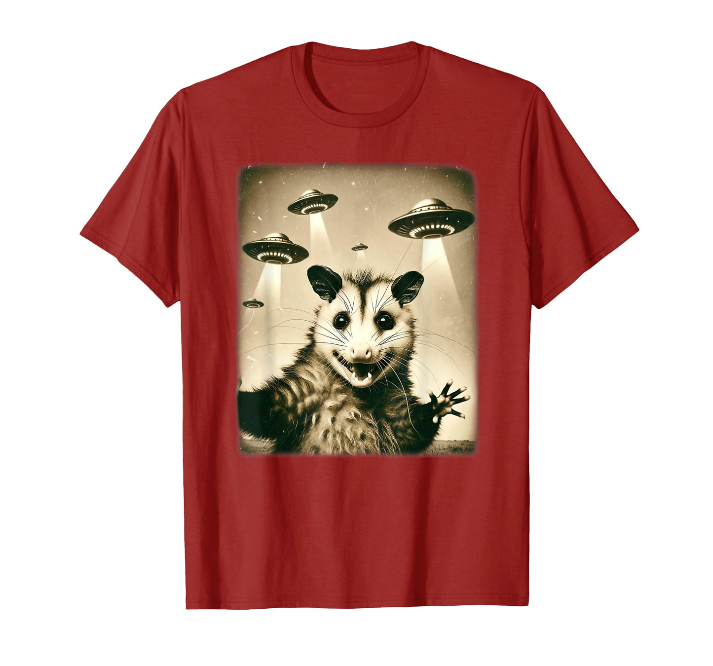 Funny Opossum Selfie With UFO Alien Humor Hilarious Possum T-Shirt