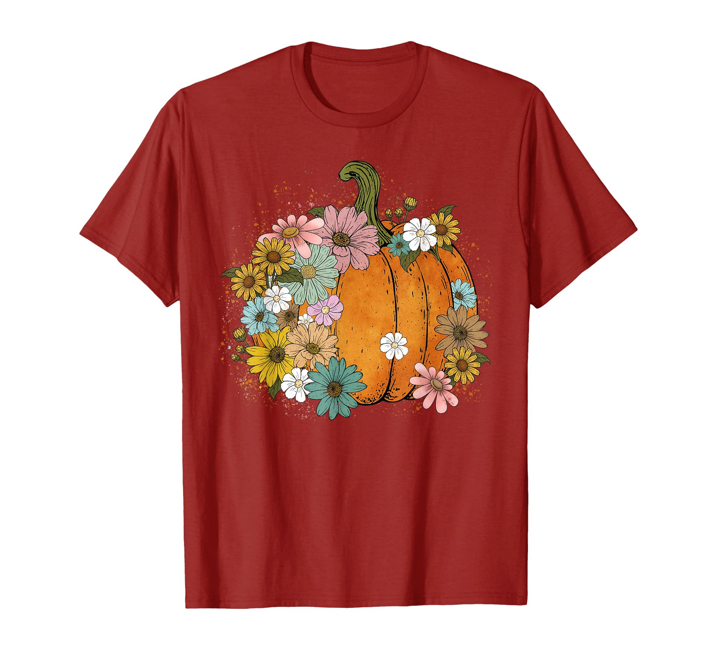 Boho Floral Minimalist Flower Cute Pumpkin Thanksgiving Cozy T-Shirt