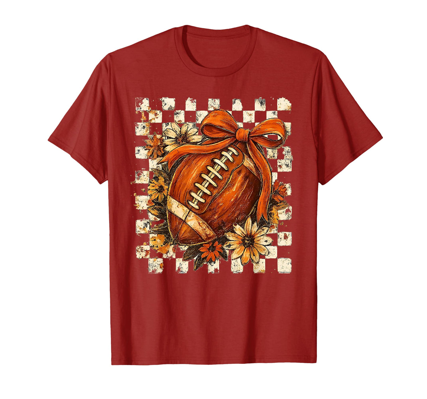 Coquette Bow American Football Game Day Thanksgiving Retro T-Shirt
