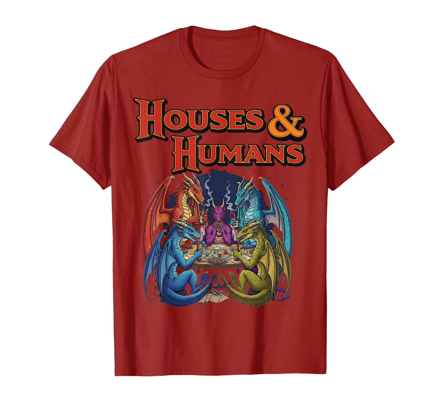 Gaming Houses Humans Funny Rpg Parody Gamer Men Boys Kids T-Shirt