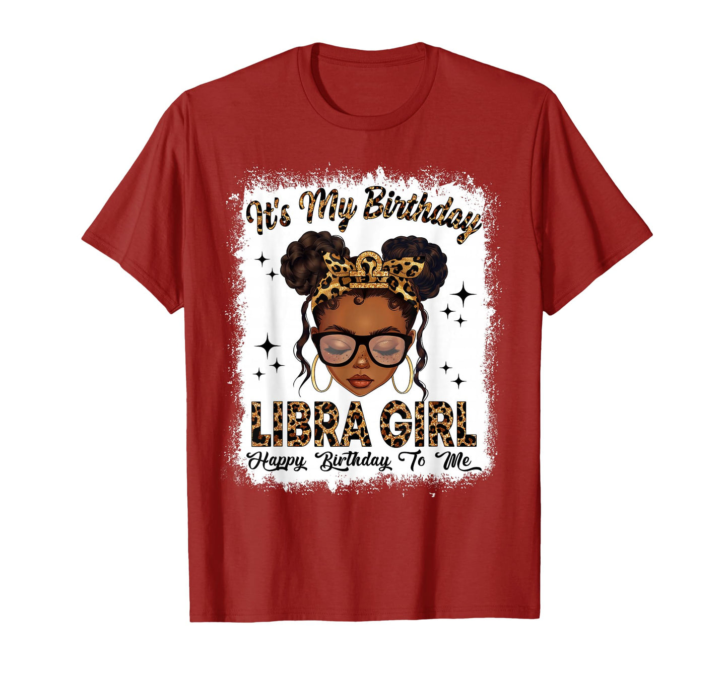 Libra Girl Leopard Messy Bun Black Girl Zodiac Sign T-Shirt