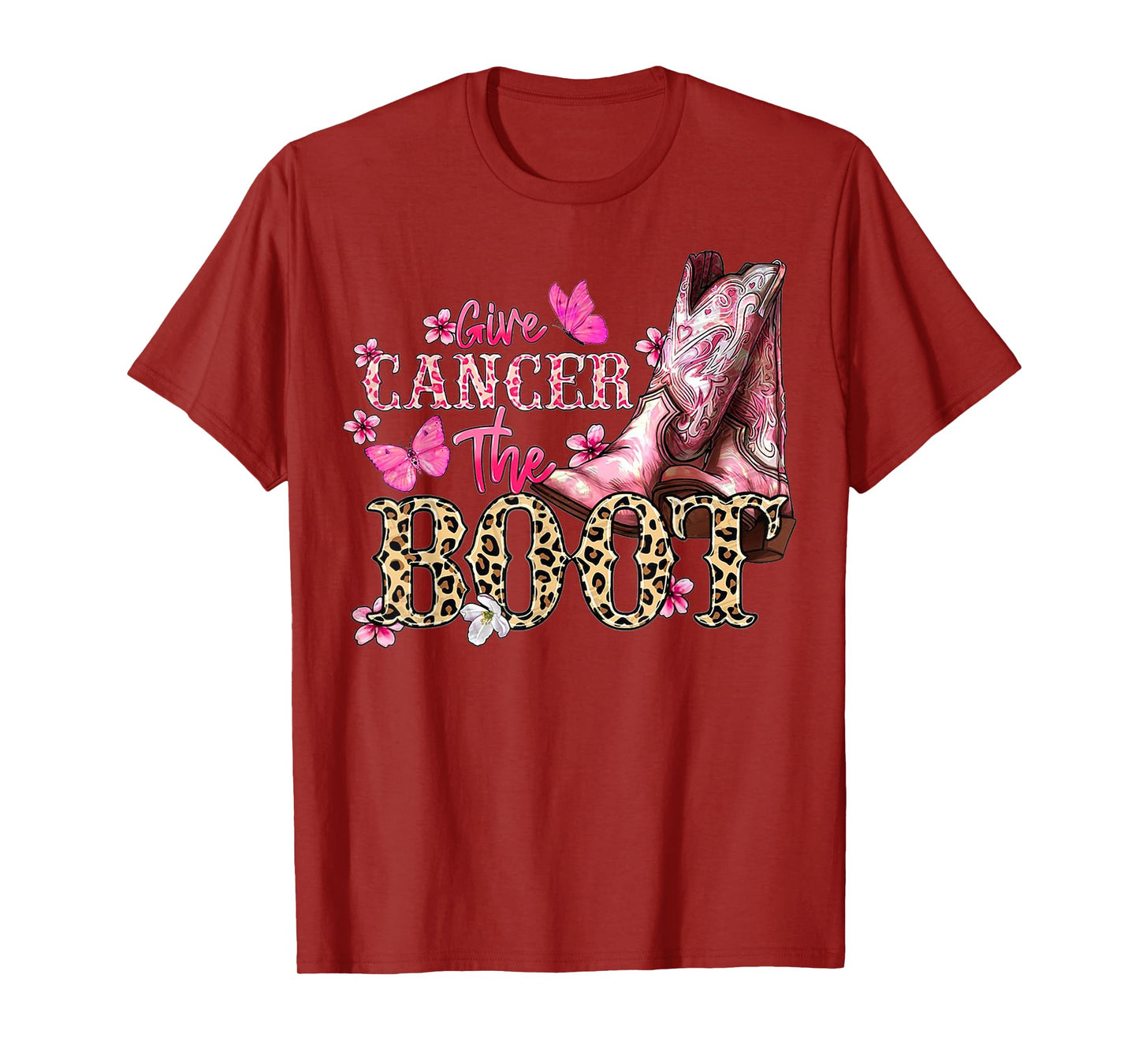 Give Cancer The Boot Western Cowgirl Leopard Breast Cancer T-Shirt