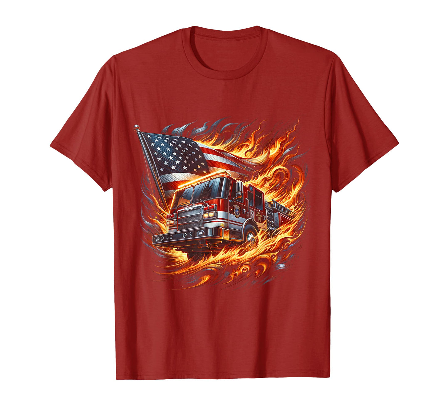Firefighter Patriotic Fire Truck Fireman American Flag T-Shirt