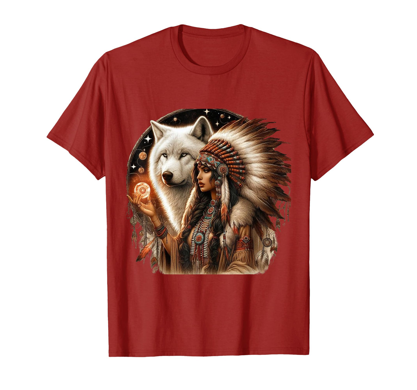 Indian Native American Woman With White Wolf Vitage Gifts T-Shirt
