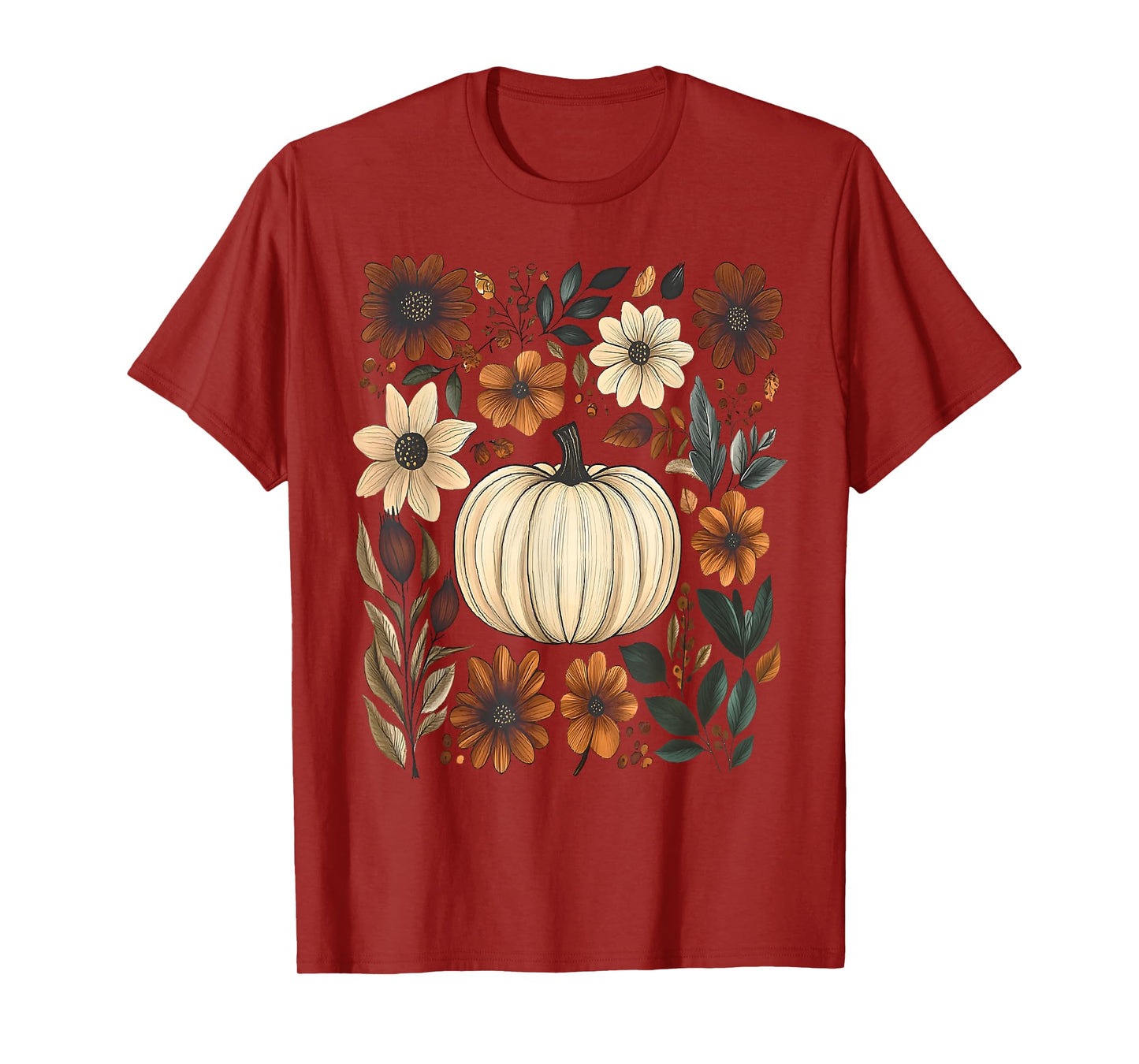 Pumpkin Season Wildflower Thanksgiving Autumn Fall Leaves T-Shirt
