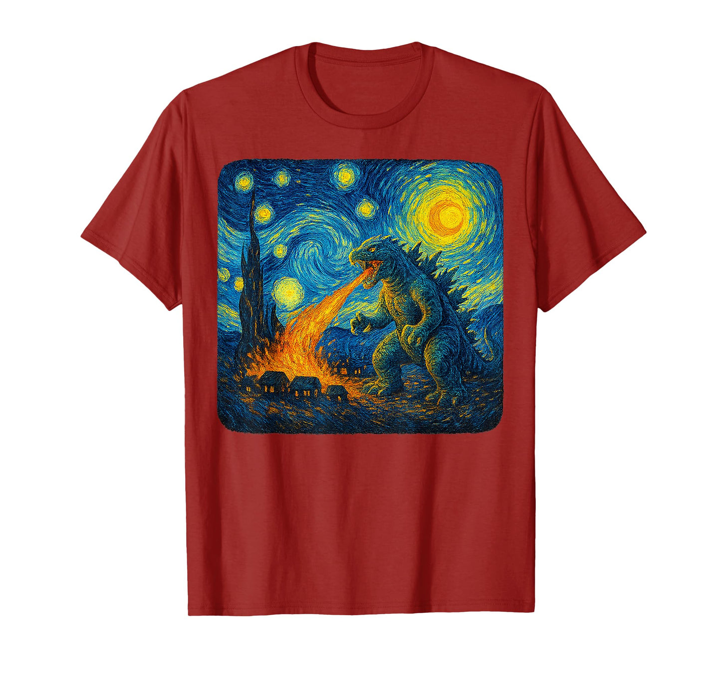 Japanese Monster Kaiju Starry Night Van Gogh Gifts Men Women T-Shirt