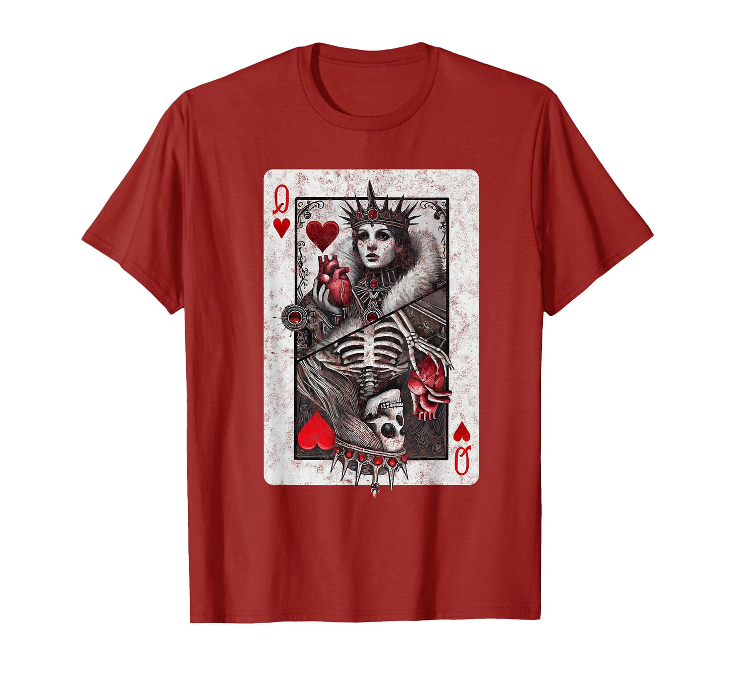 Playing Card Queen of Hearts Death Skeleton Halloween Tee T-Shirt