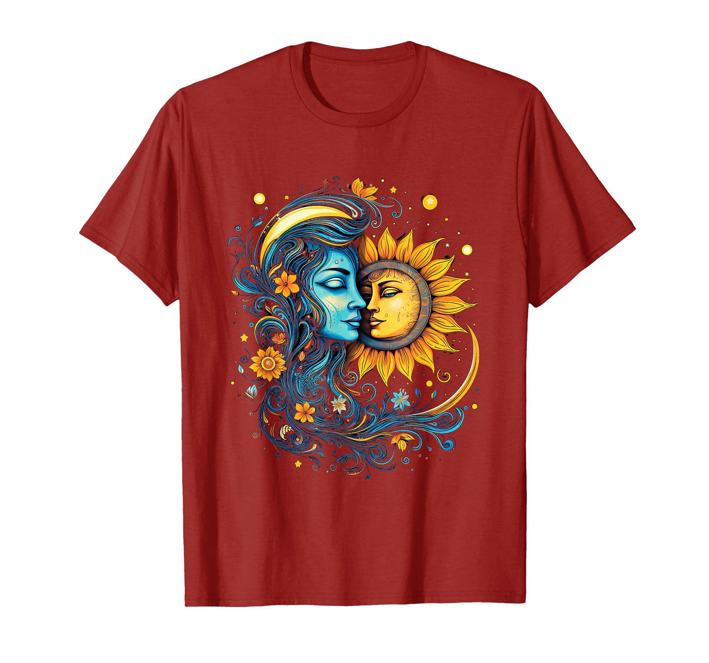 mystic sun and moon woman mystical flowers aesthetic T-Shirt