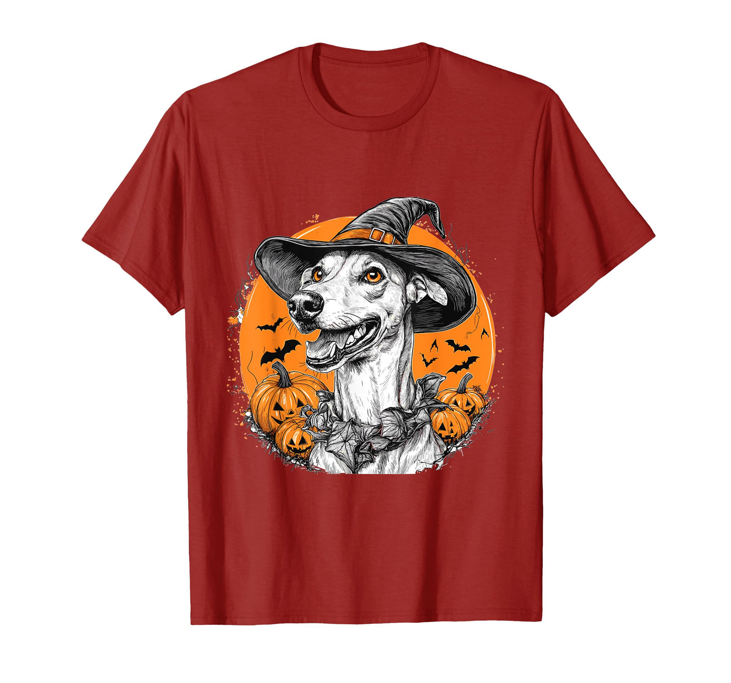 Greyhound Dog Whitch Hat Halloween Pumpkin Spooky Happy T-Shirt
