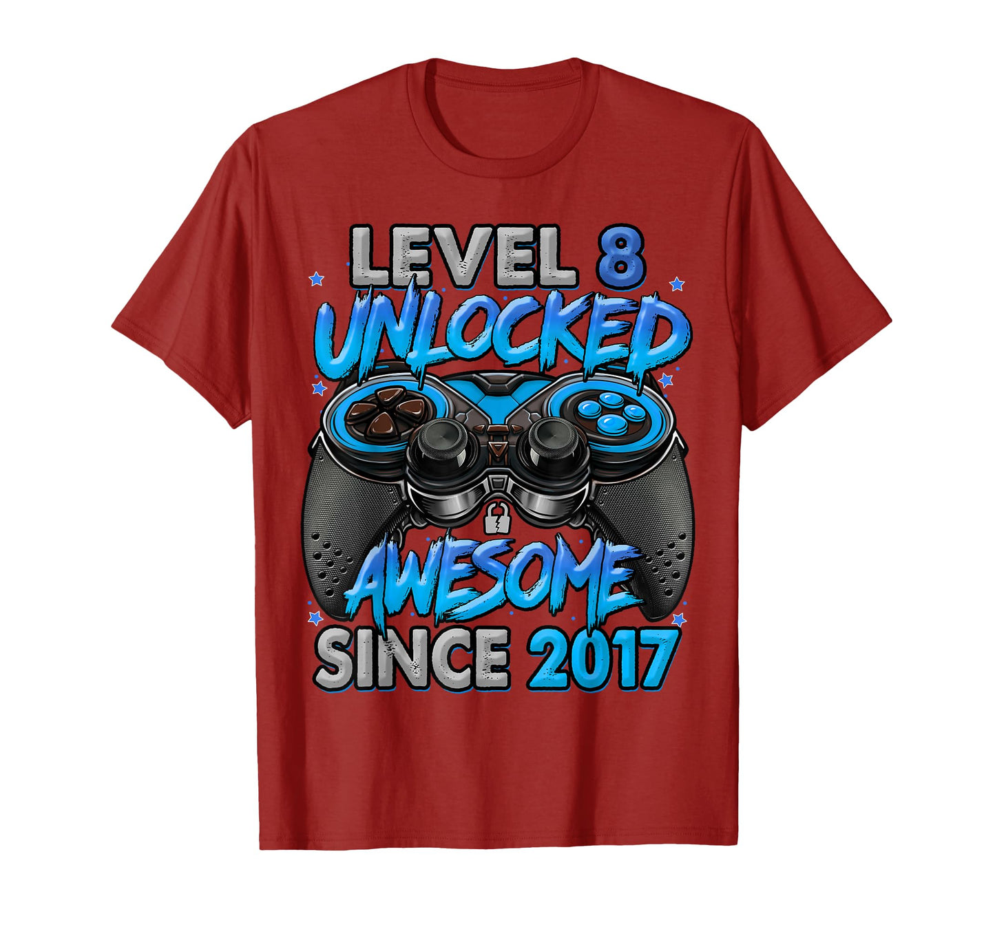 Level 8 Unlocked Awesome Since 2017 8th Birthday Gaming T-Shirt