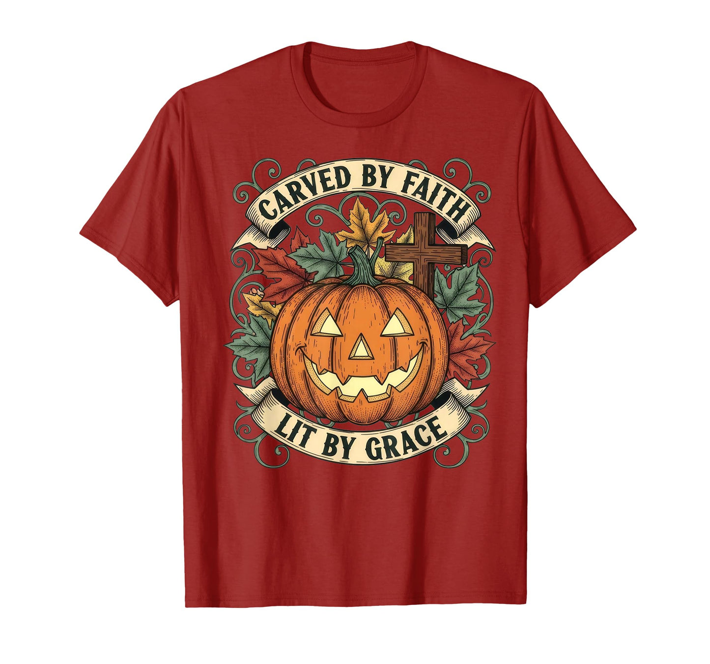 Carved by Faith Lit by Grace Design Christian Halloween T-Shirt