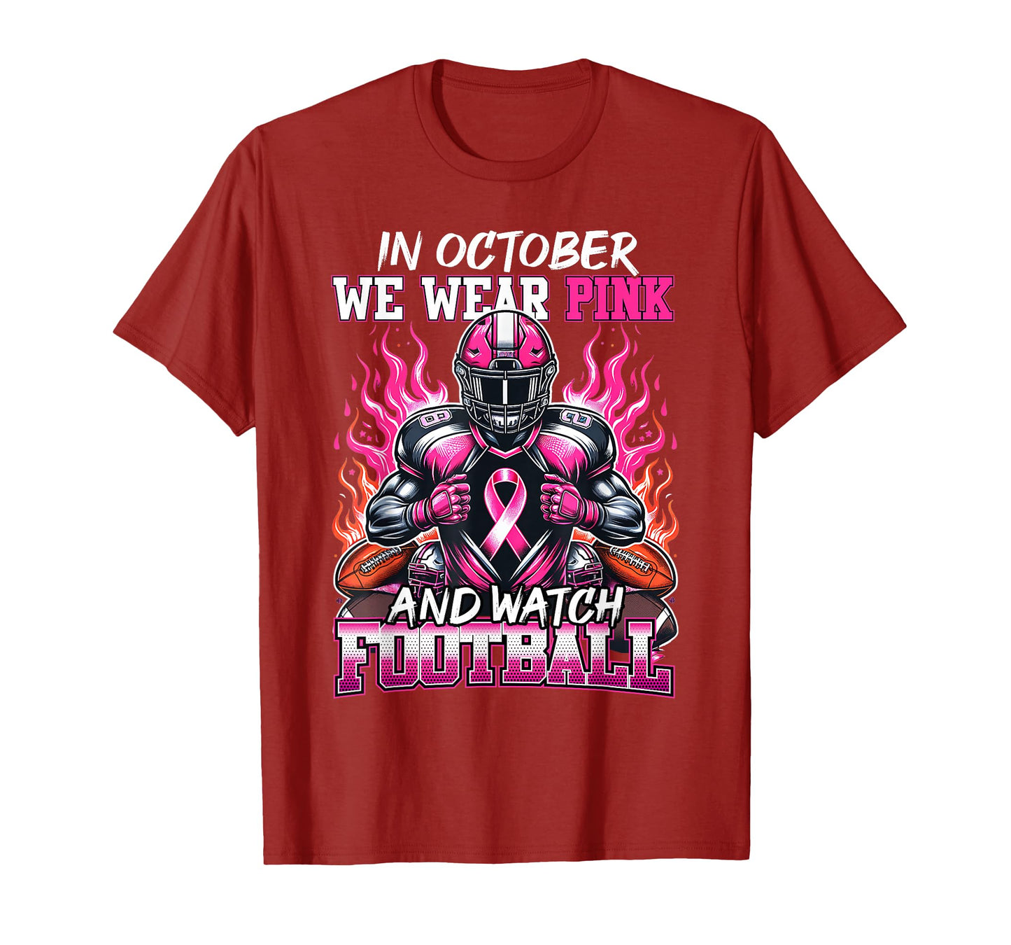 in October We Wear Pink Football Breast Cancer Awareness T-Shirt
