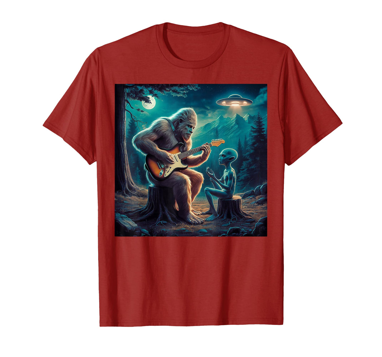 Alien Bigfoot Guitar Sasquatch UFO Gifts For Men, Women, Kid T-Shirt