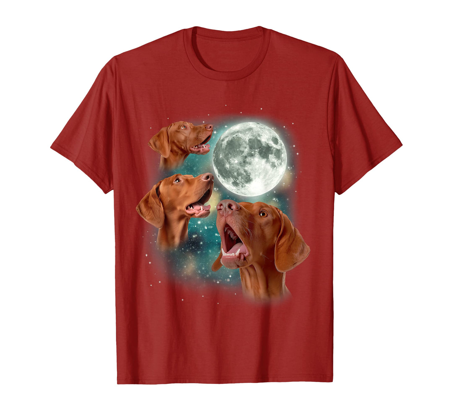 Three Vizsla Moon | 3 Magyar Meme Magic Dog Vizslas Canine Men Women T-Shirt