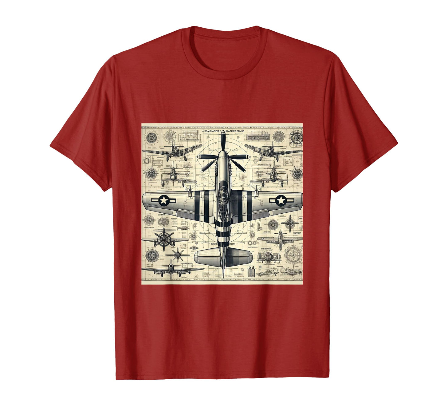 WW2 Warplane Vintage P51 Mustang Assembly Parts Blueprint T-Shirt