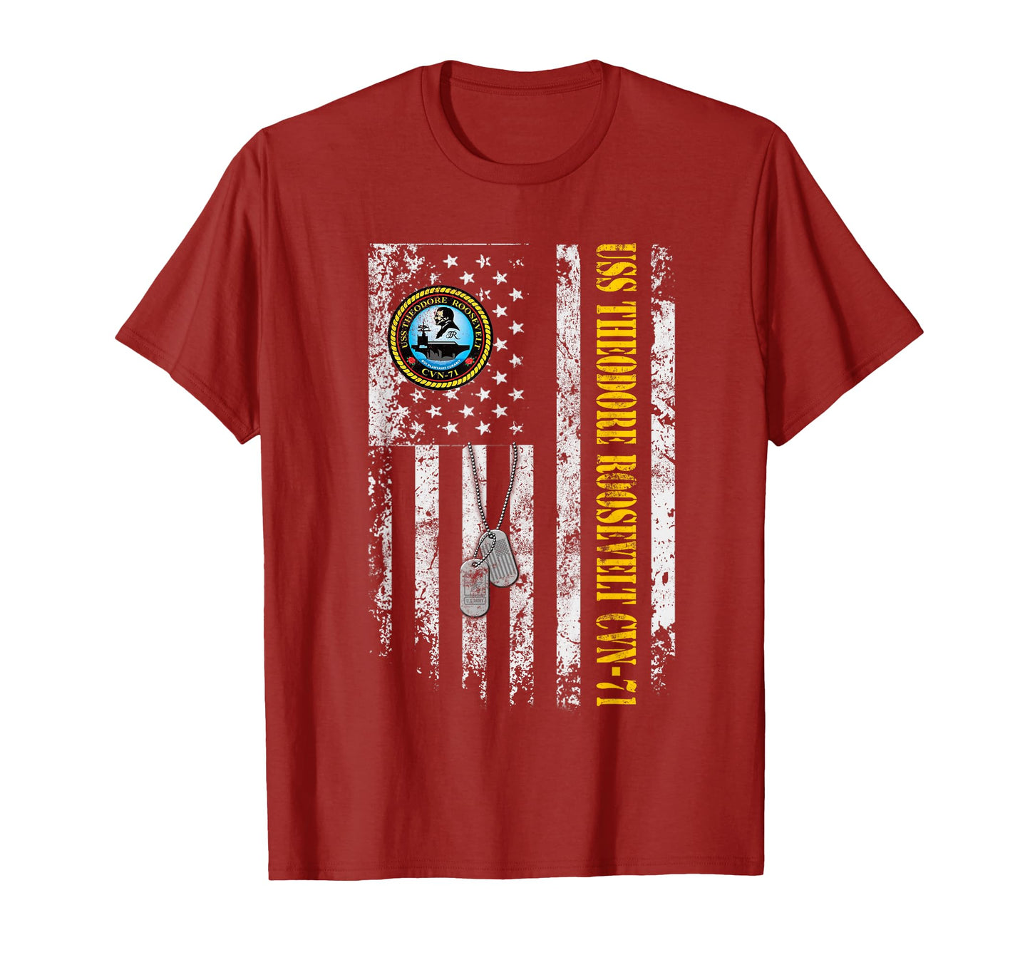 USS Theodore Roosevelt CVN-71 Veteran Flag Vintage Patriotic T-Shirt