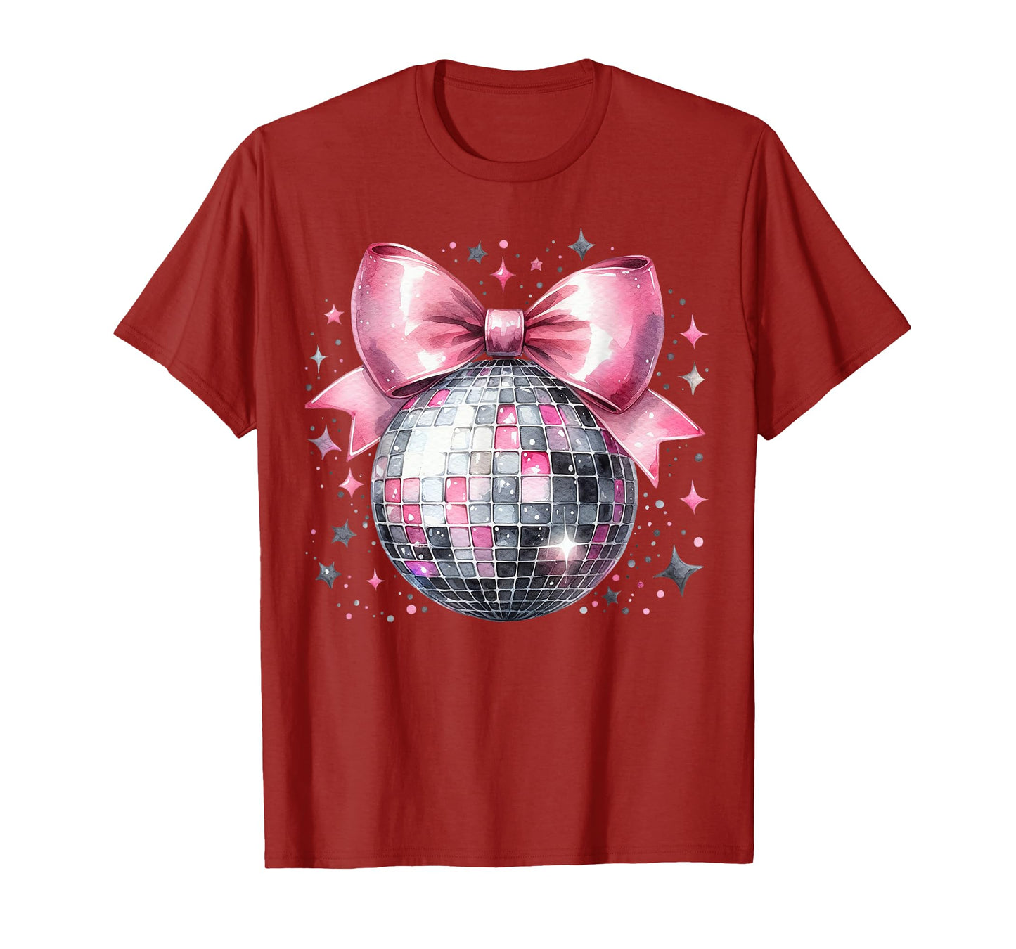 Aesthetic Disco Ball Pink Bow Preppy Mirror Ball 70s 80s T-Shirt