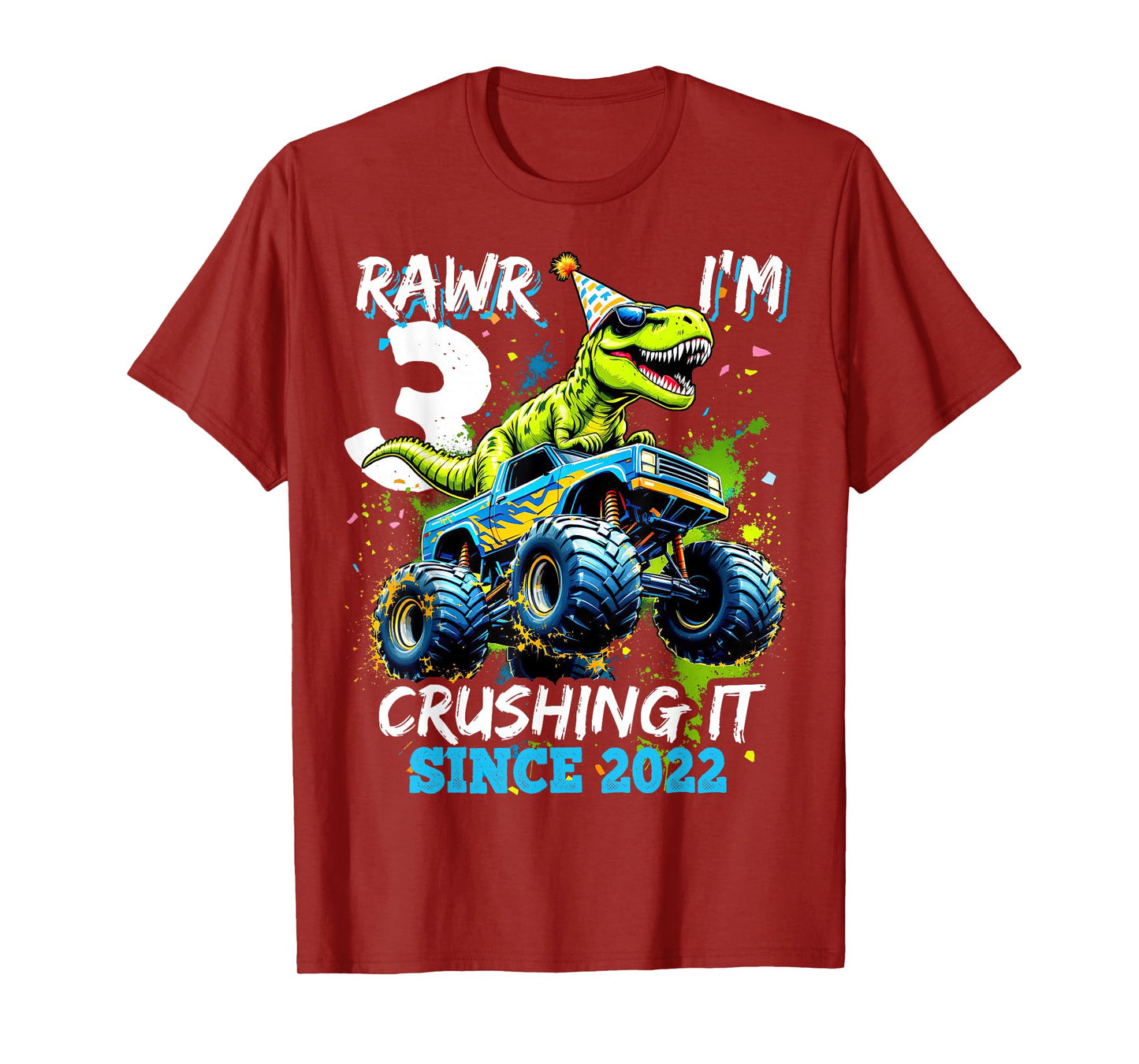 3rd Birthday Monster Truck Dinosaur Party Boys Rawr I'm 3 T-Shirt