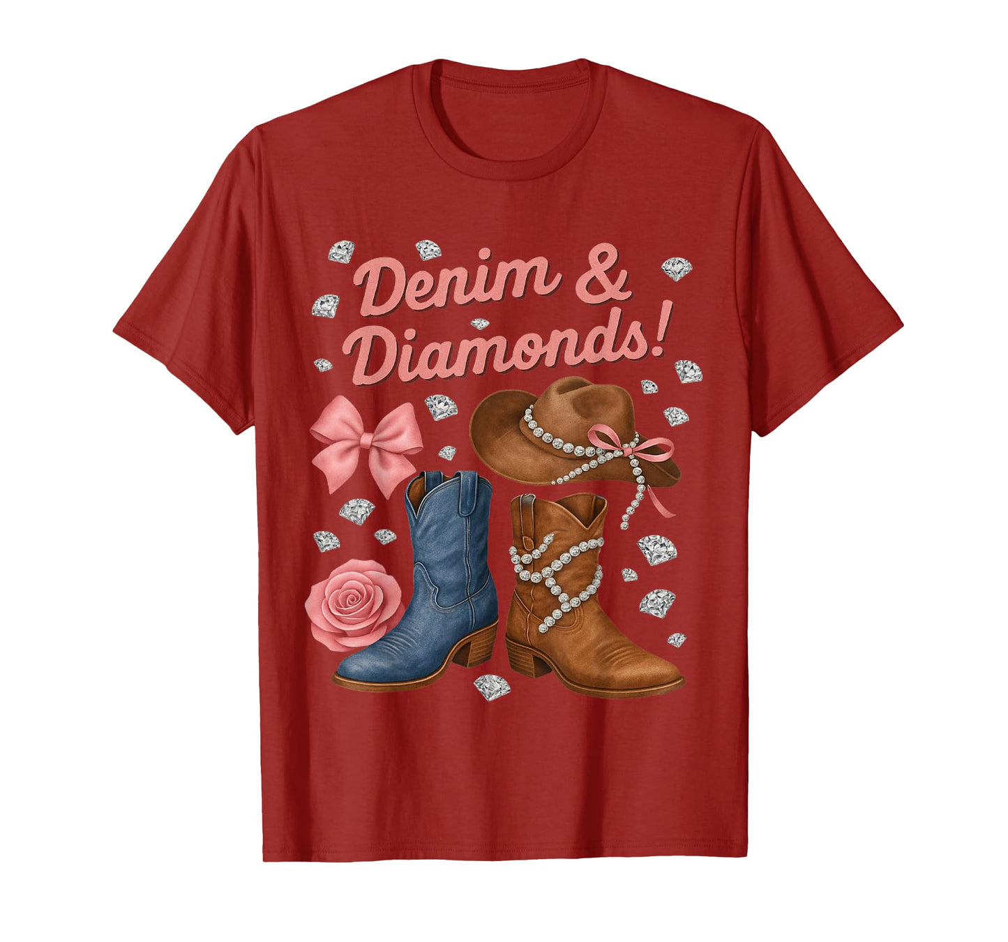 Denim and Diamonds Western Cowgirl Boots Hat for Women Girls T-Shirt