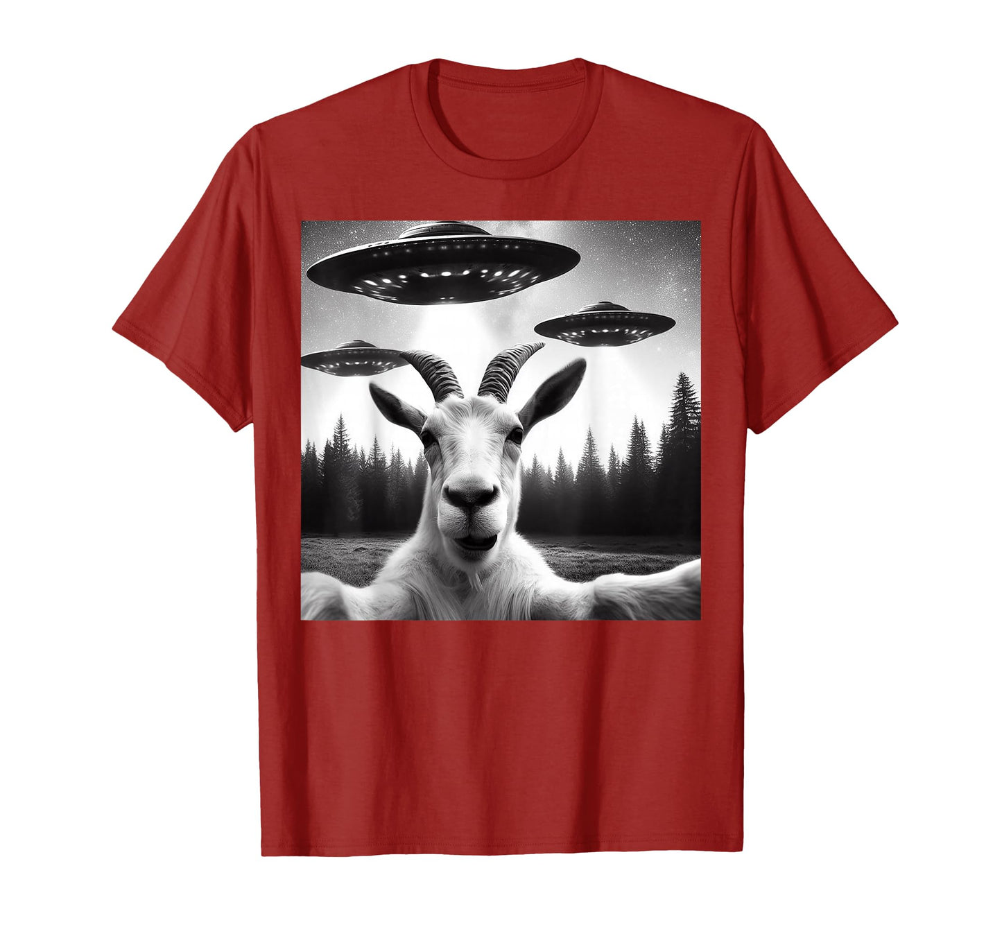 Goat Selfie With Alien UFO Funny Goat Gifts For Men Women T-Shirt